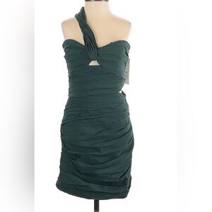 Zara Cocktail Dress Cotton Linen Blend One Shoulder New with tags Medium Green